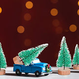Sumind 48 Pcs Mini Brush Christmas Trees Sisal Snow Frost Tree Artificial Winter Mini Pine with Wooden Base Xmas Small Bottle Brush Trees for Christmas Winter Decoration(Green)