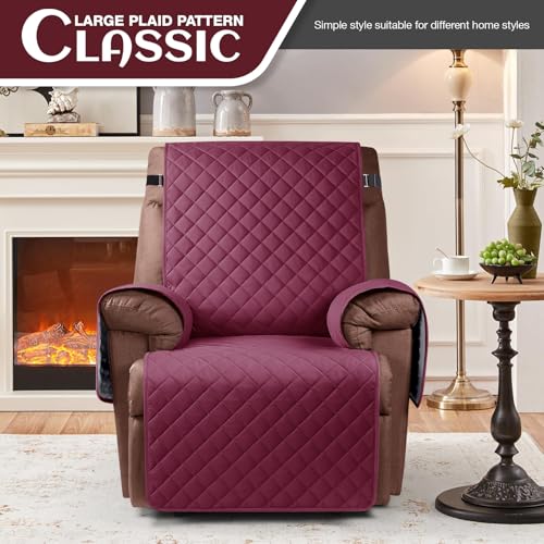 KinCam 100% Waterproof Recliner Loveseat Cover with Console X1, Recliner Couch Covers X1, Recliner Chair Covers X1(Burgundy)