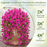 MARTINE MALL 2 Pcs Look Real Artificial Flowers for Outdoors, Realistic Artificial Hanging Flowers for Outdoors, UV Resistant Fake Hanging Plants Silk Petunia Faux Flowers for Porch Patio, Fuchsia
