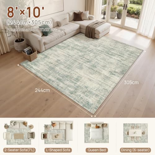 8x10 Area Rug for Living Room Washable Abstract Sage Green Carpet