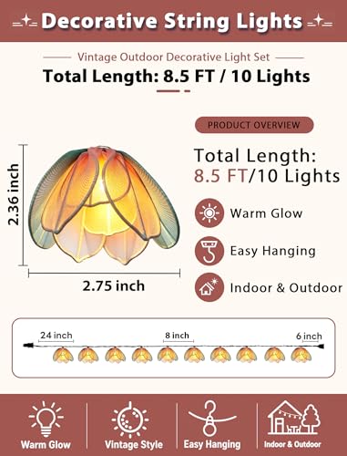 8.5FT Plug-in Flower Garland String Lights, 10-Bulb Fairy Lights | Plug-In LED Patio String Lights, Connectable Up to 24 Sets, IP44 Waterproof, for Indoor Outdoor Parties & Weddings