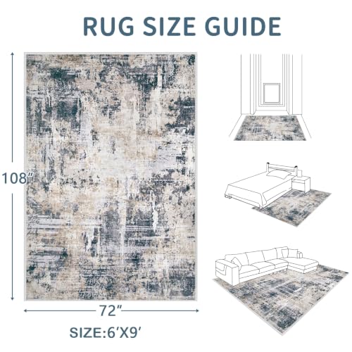 Area Rugs 6x9 Living Room: Washable Rug Modern Abstract Large Rugs Soft Non Slip Neutral Rug Stain Resistant Indoor Carpet for Bedroom Kitchen Dining Room Nursery Home Office Rugs(Black Brown,6'x9')