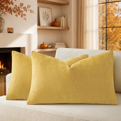 Fall Decorative Throw Pillow Covers Pack of 2,20x12 Inch Mustard Yellow