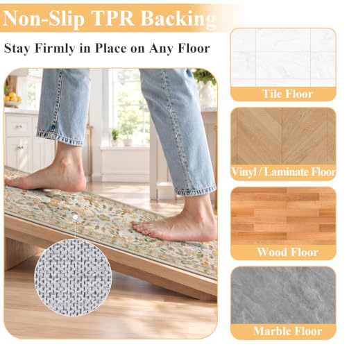 HEBE Boho Kitchen Rugs Set of 3, Non Slip Washable Kitchen Mats for Floor