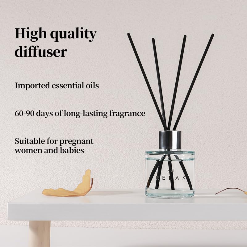3 Pack Fragrance Diffuser, 50ML Lavender Geranium Jasmine White Tea Lemongrass Ginger Aromatherapy Diffuser Set with 12 Black Fiber Sticks,Air Freshener for Bedroom Bathroom Office