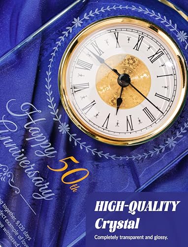 50th Wedding Anniversary Crystal Quartz Clock,50 Years of Marriage Gift,Happy Golden Anniversary Decoration Gift,for Parents,Grandparents,Couple