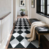 Checkered Print Runners for Hallways 2.5x8, Ultra Thin Black Kitchen Runners Non Skid Washable 8 ft, Modern Diamond Stain Resistant Low Pile Carpet for Bathroom Entryway Bedroom Laundry