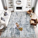 8x10 Area Rugs for Living Room: Washable Abstract Soft Rugs Non Slip Modern Stain Resistant Low Pile Carpet for Dining Room Bedroom Nursery Office (Multi Blue, 8'x10')