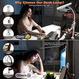 Airlonv LED Desk Lamp for Office Home, Eye-Caring Desk Light with Stepless Dimming Adjustable Flexible Gooseneck, 10W USB Adapter Desk Lamp with Clamp for Reading, Study, Workbench (White)