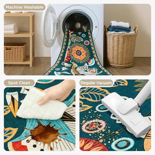Joydeco Egypt Floral 3x5 Entryway Rug, Washable Boho Hallway Kitchen Rug