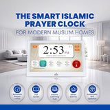 Masjidal 10" Smart WiFi Digital Azan Clock & Islamic Prayer Frame – Automatic Worldwide Prayer & Iqamah Times, Full Quran Player, Athan Alarm, Ramadan Clock, Touchscreen Muslim Home Display, White