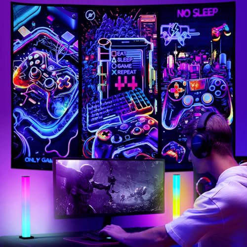 Galoker Blacklight Gaming Tapestry Cool Neon Game Controller Tapestry UV Reactive Gamer Player Wall Tapestries Funny Art Gaming Poster Tapestries Wall Hanging for Home Decor