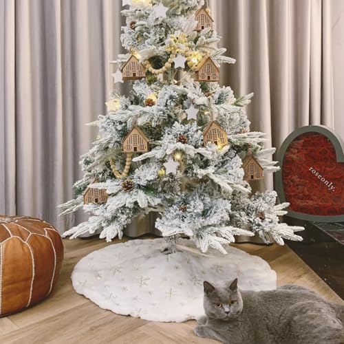 Christmas Tree Skirts 24 Inches Mini Plush Tree Skirt Silver Snowflakes Tree Mats for Winter Holiday Xmas Party Decorations