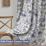 DriftAway 100% Blackout Toile Linen Curtains for Bedroom Double Layer Farmhouse French Country Vintage Printed Pattern Thermal Sound Lined Back Tab Living Room Drapes 84 inch Length 2 Panels Navy