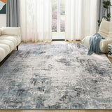 Abstract 9x12 Area Rug: Machine Washable Non Slip Ultra Thin Low-Pile Carpet, Soft Stain Resistant for Living Dining Room Bedroom, Kid Pet Friendly, Robot Vacuum Compatible - Grey Blue