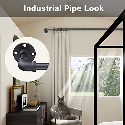 Rustic Curtain Rod - Adjustable Room Divider Rod for Windows 28 to 48 inch - 1 Inch Black Industrial Outdoor Wrap Around Curtain Rods for Patio