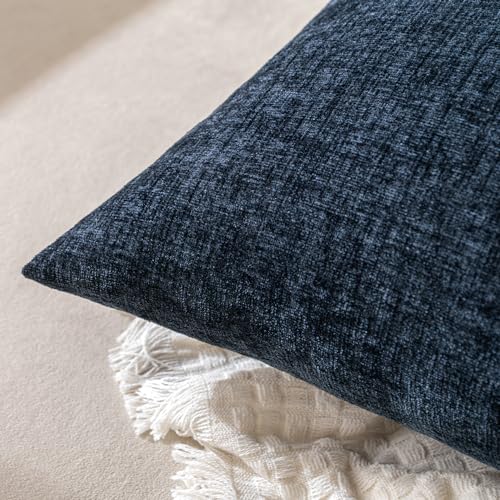 EMEMA Square Throw Pillow Covers 20"x20" Inch Set of 2 Decorative Couch Pillow Covers Chenille Modern Solid Pillowcases for Sofa Bedroom Navy Blue 50x50CM(Only Covers)