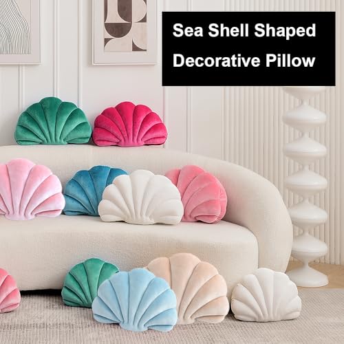 XIAIJIA Seashell Decorative Pillow Shell Shaped Throw Pillow 3D Insert Beach Pillow Soft Velvet Pillow Sea Ocean Decoration Couch Bed Pillow Cushions(Teal,14 X 11 inch)