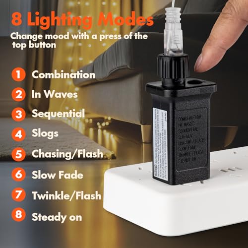 Twinkle Star 300 LED Curtain String Lights, 8 Modes Plug in Fairy Lights for Bedroom,Wedding,Party,Birthday, Hanging Twinkle Light for Indoor Outdoor Wall Window Backdrop Decoration, Warm White