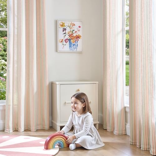 jinchan Linen Curtains for Living Room Candy Striped Curtains 84 inch Length for Baby Girls Kids Room Ticking Stripe Pattern Light Filtering Nursery Drapes Grommet Window Treatments 2 Panels Candy