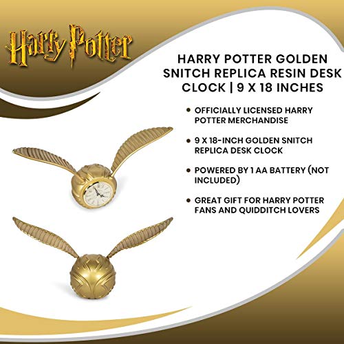 Harry Potter Golden Snitch Replica Desk Clock | Battery Operated Clock | Geek Decor for Bedroom, Bedside Table, Desk, Office | Collectible Quidditch Snitch Clock | 9 x 18 Inches