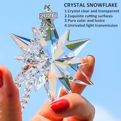 2026 Annual Christmas Ornaments Crystal Snowflake Star, Sparkly Crystal Ornaments for Christmas Tree, Beautiful Christmas Ornaments for Women Girls