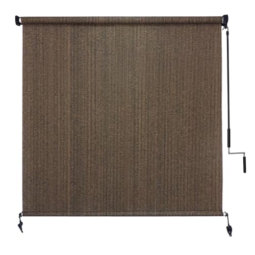 Amagenix Outdoor Roller Shades 8'(W) X 8'(H), Exterior Cordless Patio Shades Roll Up Outdoor Blinds with 90% UV Protection, Two-Section Poles with One-Piece Fabric, Mocha
