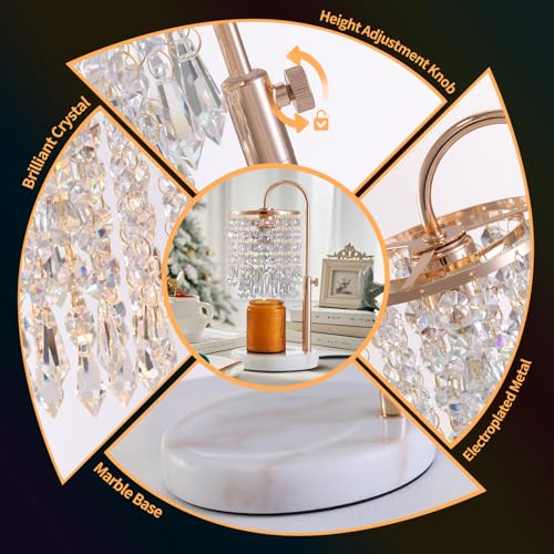 Candle Warmer Lamp with Timer Dimmer，2H/4H/8H Timer , Lamp Candle Warmer with Marble Base for Adjustable Height, Crystal Wax Melt Warmer for Jar Candles, House Warming Decor Gifts Mothers Day Gifts