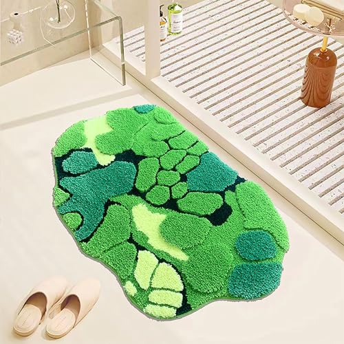 UKELER Cute Moss Bathroom Rugs Shaggy Washable Green Moss Bath Mat for Bathroom Non Slip Absorbent Bath Rugs for Shower, Tub, Sink, Toilet, Entry Way, 31''×20''