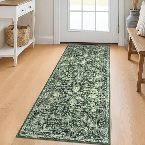 Hallway Runner 2x5 Washable Runner Non-Slip Kitchen Rug, Green
