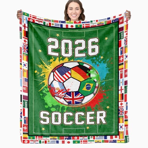 World Soccer 2026 Throw Blanket, Soccer Season Game Day Blanket for Boys, Soft Flannel Football Fan Blanket for Couch Bed, 2026 World Cup Decor Gift for Men Women Kids 60" x 50"