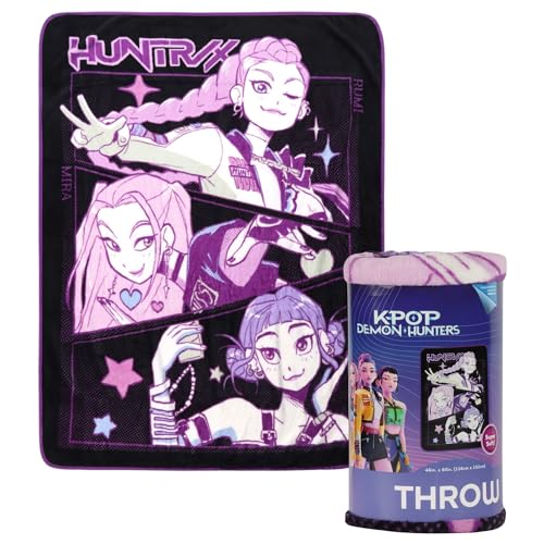 HUNTRX Kpop Demon Hunters Super Soft Fleece Throw Blanket, Purple and Black, 46x60 Inch
