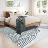 Grey Rug for Living Room, 5×7 Modern Abstract Area Rug, Geometric Contemporary Wave Striped Rugs for Playroom Nursery, Washable Nonslip Large Rug for Bedroom Dining Room