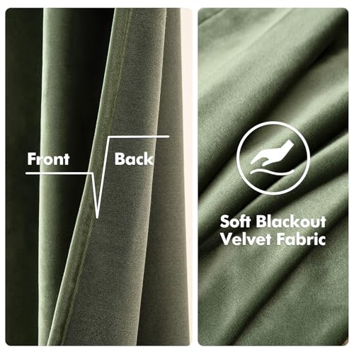MIULEE Velvet Curtains Olive Green Elegant Grommet Curtains Thermal Insulated Soundproof Room Darkening Drapes for Classical Living Room Bedroom Decor 52 x 84 Inch Set of 2