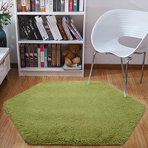 junovo Ultra Soft Rug for Nursery Children Room Baby Room Home Decor Dormitory Hexagon Carpet for Playhouse Princess Tent Kids Play Castle, Diameter 4.6 ft, Green