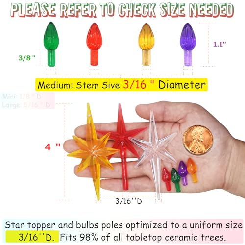 Ceramic Christmas Tree Replacement Lights/Bulbs, Ceramic Tree Medium Multicolor Twist Light Ornaments(117 Bulbs+5 Topper Star)