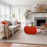 COTTON CRAFT Round Orange Pouf -Handknitted Cotton Braid Cord Dori Ottoman