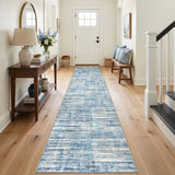 KOZYFLY Modern Washable Rug Runner 2.6x16 Hallway Stair Runner Blue Beige