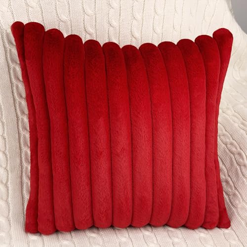 2 Pack 18x18 Pillow Cover Velvet Pillow Covers, Faux Fur Square Throw Pillow Covers for Living Room Decorations Throw Pillow Case, Throw Pillow Cover Cushion Cover for Home Sofa Bedroom Car, Red