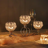 Silver 2 Pcs-3Arm Metal Crystal Tea Light Candle Holder, Elegant Wedding Table Centerpiece Candle Holder, Christmas Wishing Crystal Bowl Candle Holder Suitable for Wedding Party Living Room Decoration