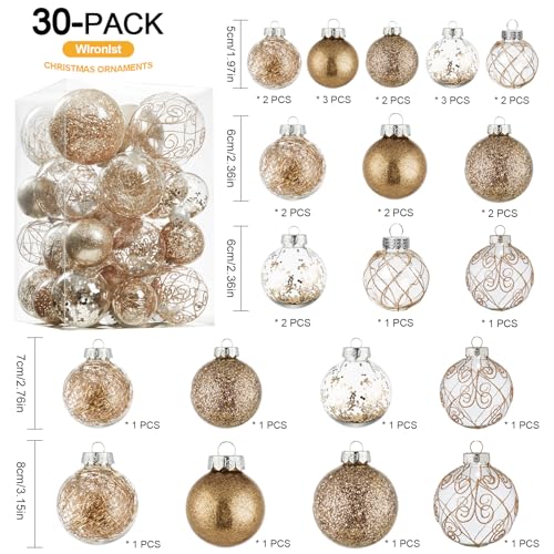 Wironlst Christmas Ball Ornaments Shatterproof Clear Large Plastic Hanging Ball Decorative Baubles Set with Stuffed Delicate Decorations (Multi-Size, Champagne)