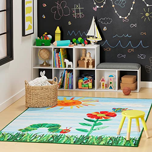 Home Dynamix Eric Carle The Very Hungry Caterpillar Elementary Sun Scene Kids Machine Washable Area Rug, Blue/Green, 35"x51"