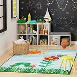 Home Dynamix Eric Carle The Very Hungry Caterpillar Elementary Sun Scene Kids Machine Washable Area Rug, Blue/Green, 35"x51"