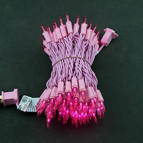 YULETIME 100 Pink LED Christmas Lights, 33 ft Pink Wire UL String Light | Stay Lit, End-to-End Connectable, UL Certified, Commercial Grade, 1-Strand 100 Lights, 4" Spacing