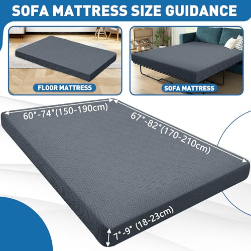 Stretch Fit Futon Cover (67"-82") Armless Futon Sofa Bed Slipcover with Elastic Band, Universal Foldable Sofa Mattress Protector Full Queen Size, Washable Comfort Jacquard (Dark Grey)