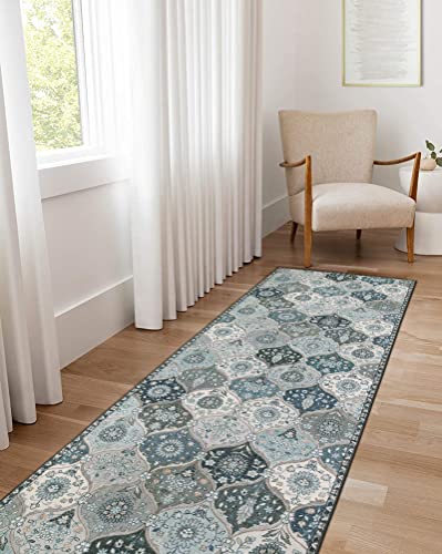 Lahome Moroccan Washable Runner Rug, 2x6 Blue Kitchen Runners for Hallways