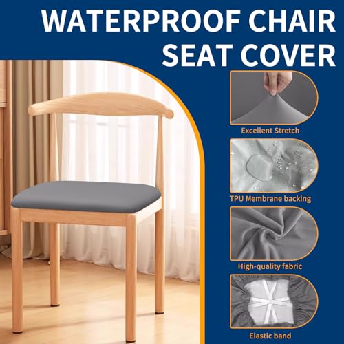 Waterproof Dining Chair Seat Covers Set of 6, Stretch Removable Dining Room Seat Covers for Dining Chairs, Kitchen, Hotel, Party