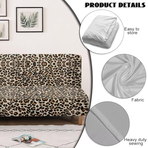 Leopard Print Easy-Going Stretch Futon Slipcover Armless Futon Bed Cover Furniture Protector Without Armrests with Elastic Bottom for Kids