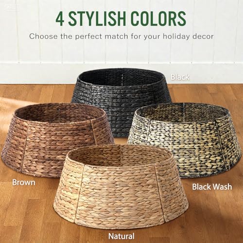 5-Piece Rattan Christmas Tree Collar - 26" Rustic Farmhouse Tree Skirt- Xmas Tree Base Cover for Christmas Decoration- Woven Holiday Tree Ring Accessory for Home, Living Room (Natural, 26 in)