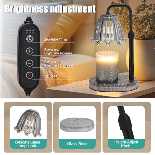 Candle Warmer Lamp with Timer - Electric Wax Melt Warmer with Adjustable Height and Dimmer for Scented Candle Wax, Home Fragrance Décor and House Warming Birthday Gifts for Women Mom